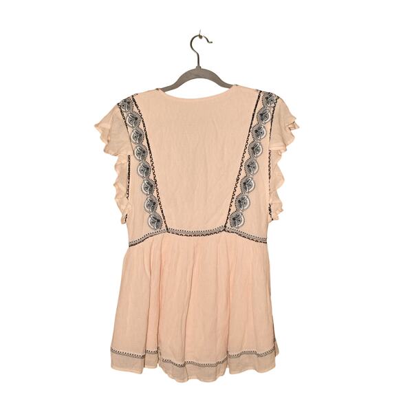 FREE PEOPLE $108 Falling Water Tunic Ivory Combo Embroidered Flutter Sleeve XS - Picture 4 of 6